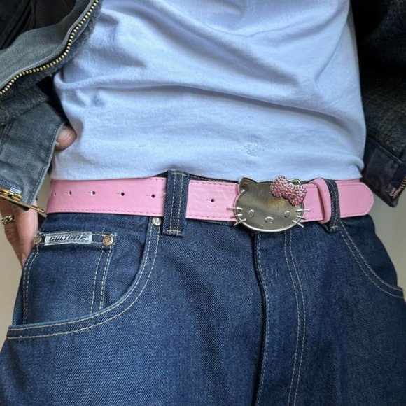 Y2K 2000s Hello Kitty rhinestone crystal pink grunge goth emo punk belt - Picture 3 of 8